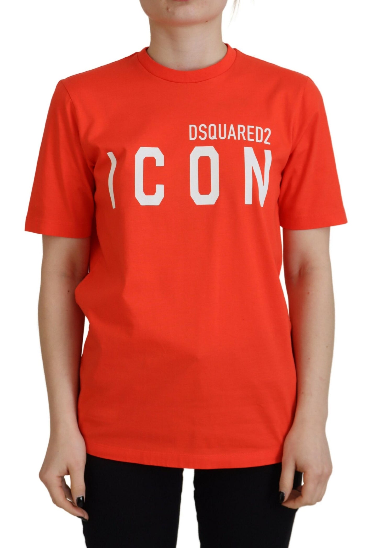 Dsquared² Orange Cotton Shiny Icon East Tee Crewneck T-shirt IT38 | XS