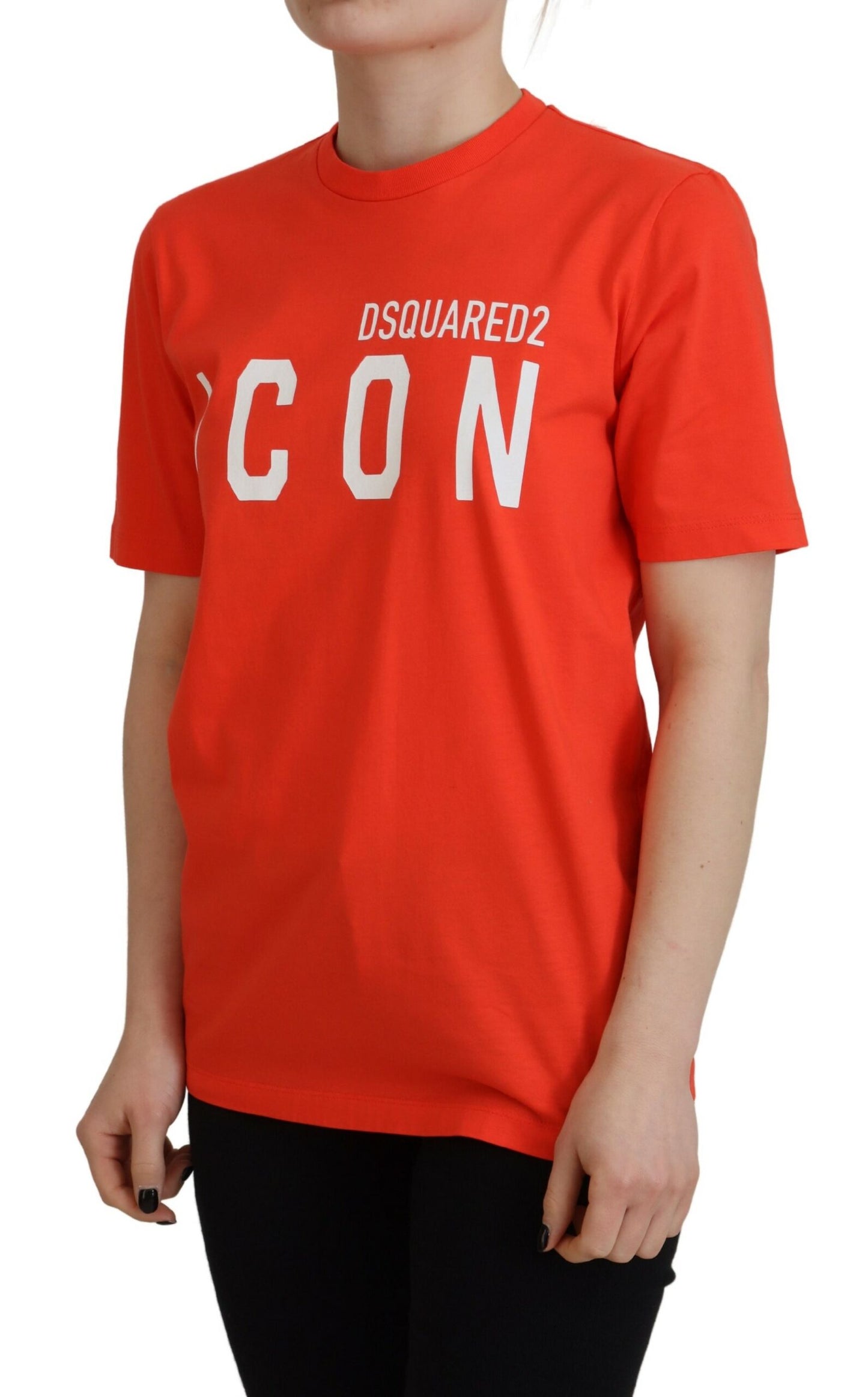 Dsquared² Orange Cotton Shiny Icon East Tee Crewneck T-shirt IT38 | XS