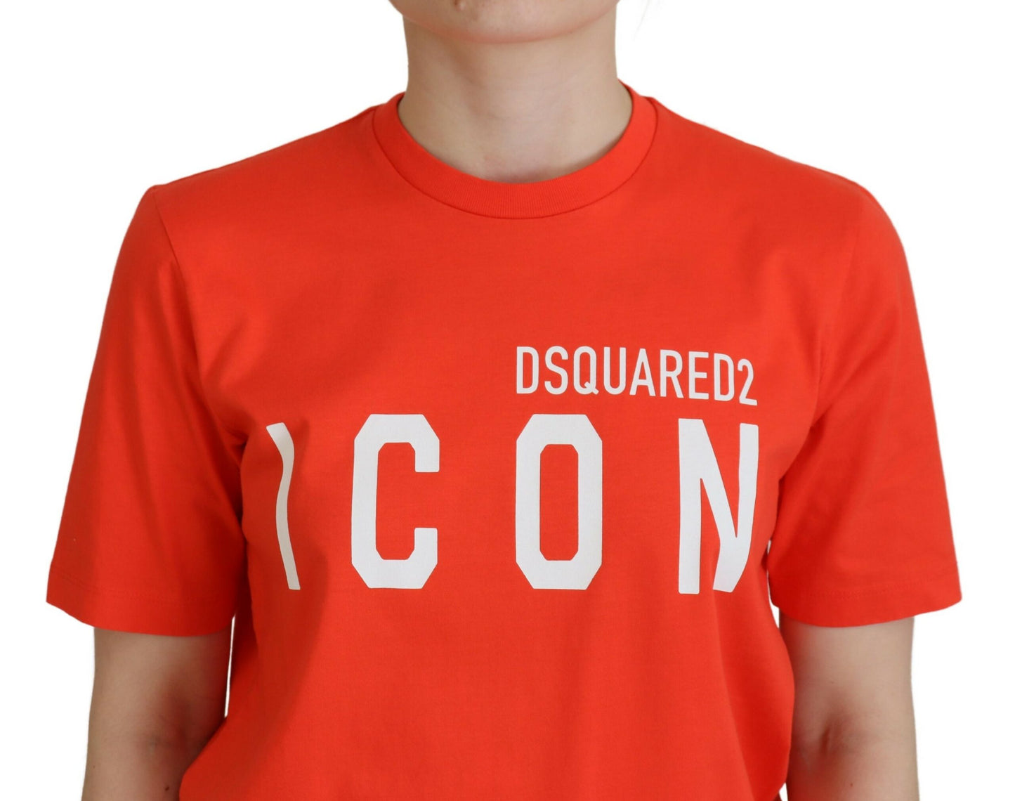 Dsquared² Orange Cotton Shiny Icon East Tee Crewneck T-shirt IT38 | XS