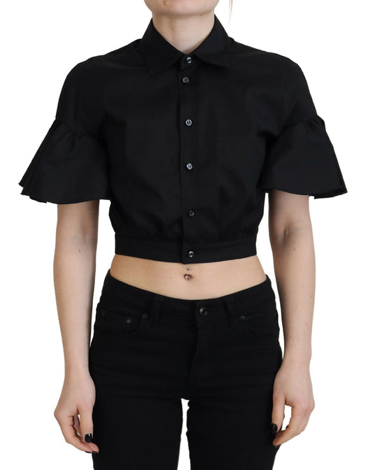 Dsquared² Black Collared Button Down Short Sleeve Cropped Top IT38 | XS