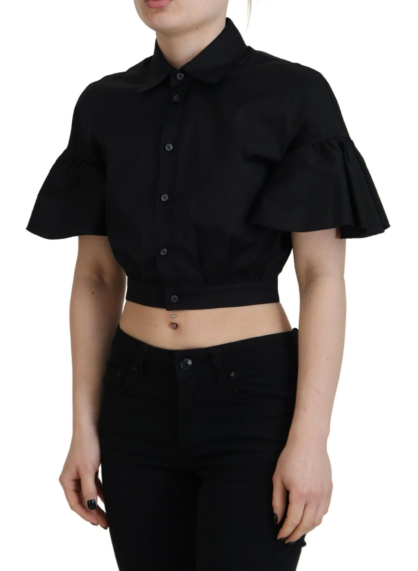 Dsquared² Black Collared Button Down Short Sleeve Cropped Top IT38 | XS