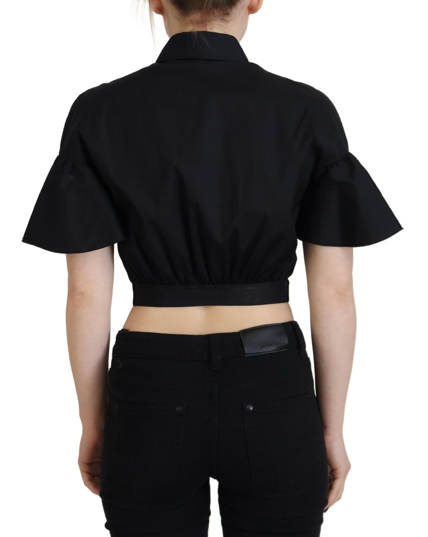 Dsquared² Black Collared Button Down Short Sleeve Cropped Top IT38 | XS