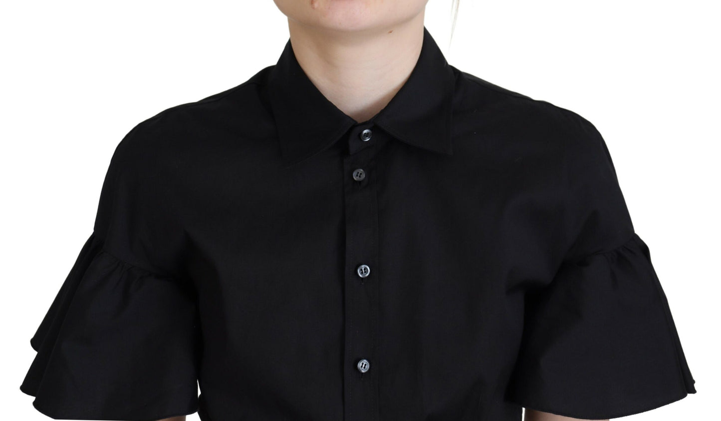 Dsquared² Black Collared Button Down Short Sleeve Cropped Top IT38 | XS