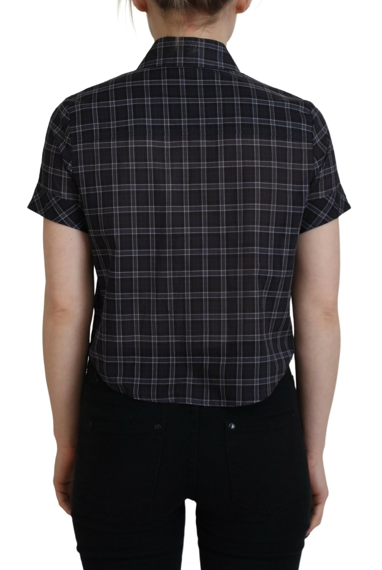 Dsquared² Black Checkered Collared Button Short Sleeves Top IT38 | XS