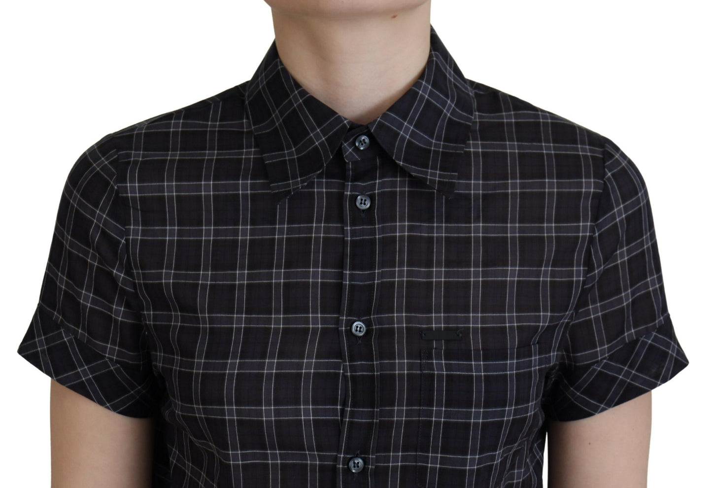 Dsquared² Black Checkered Collared Button Short Sleeves Top IT38 | XS