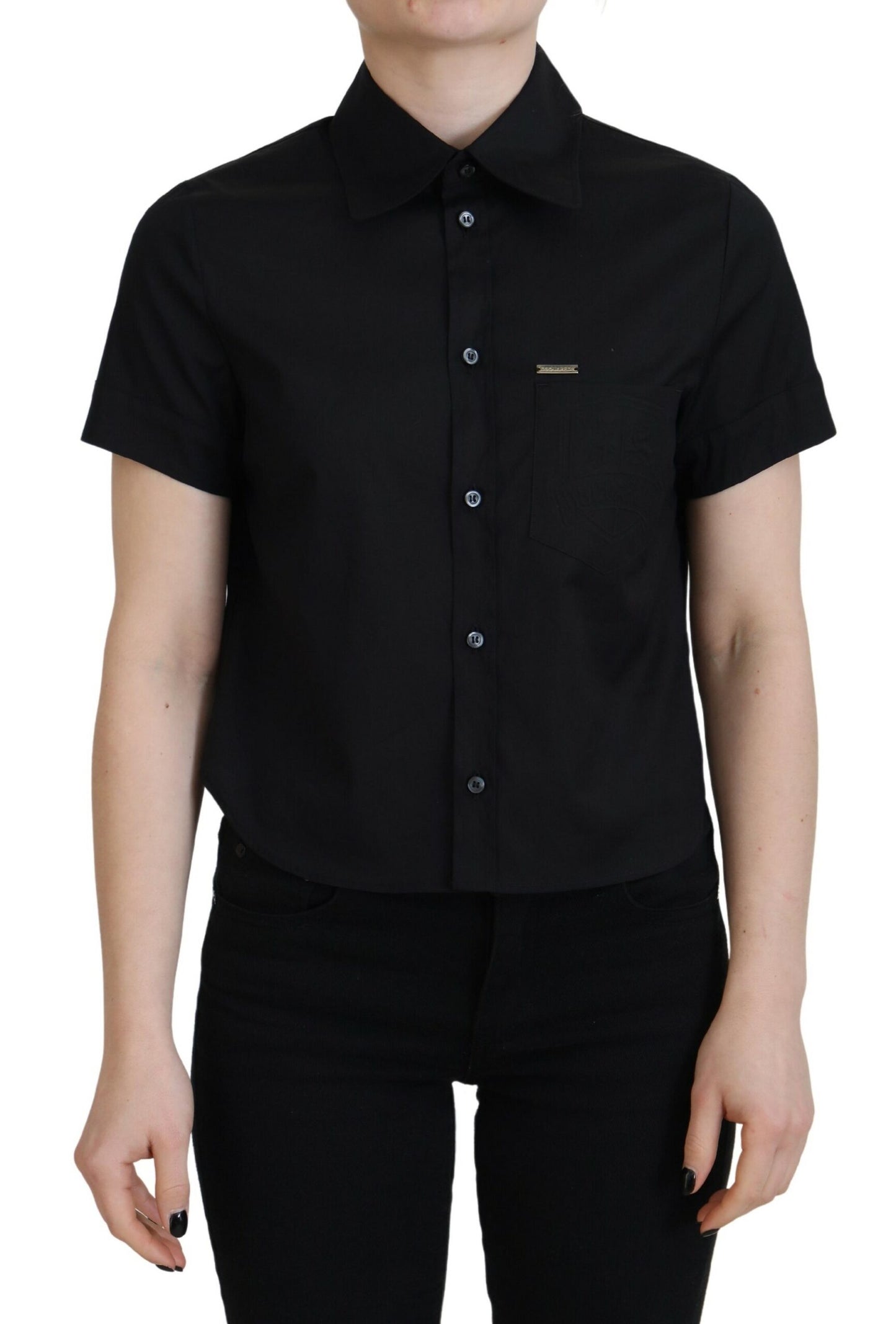 Dsquared² Black Collared Button Down Short Sleeves Polo Top IT38 | XS