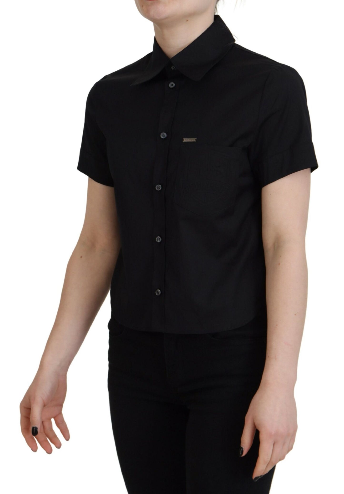 Dsquared² Black Collared Button Down Short Sleeves Polo Top IT38 | XS