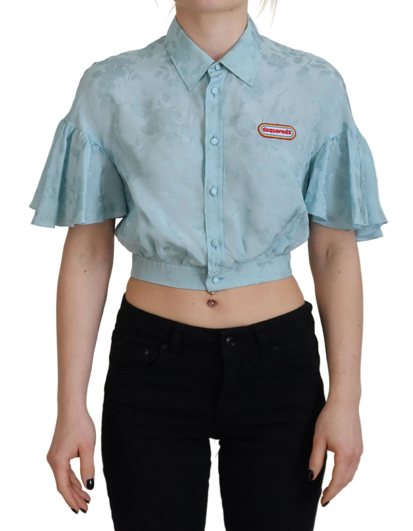 Dsquared² Blue Collared Button Down Short Sleeve Cropped Top IT38 | XS