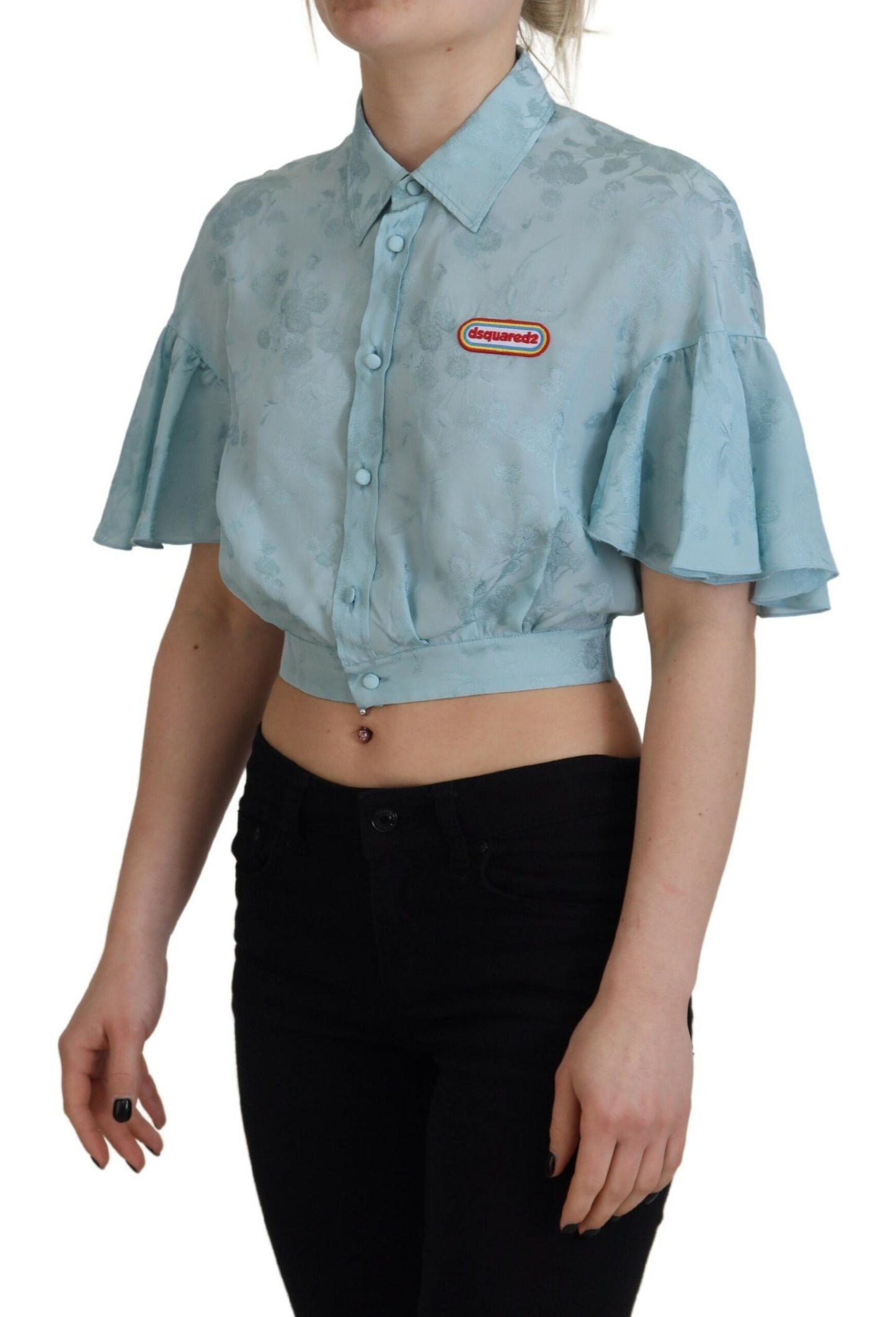 Dsquared² Blue Collared Button Down Short Sleeve Cropped Top IT38 | XS