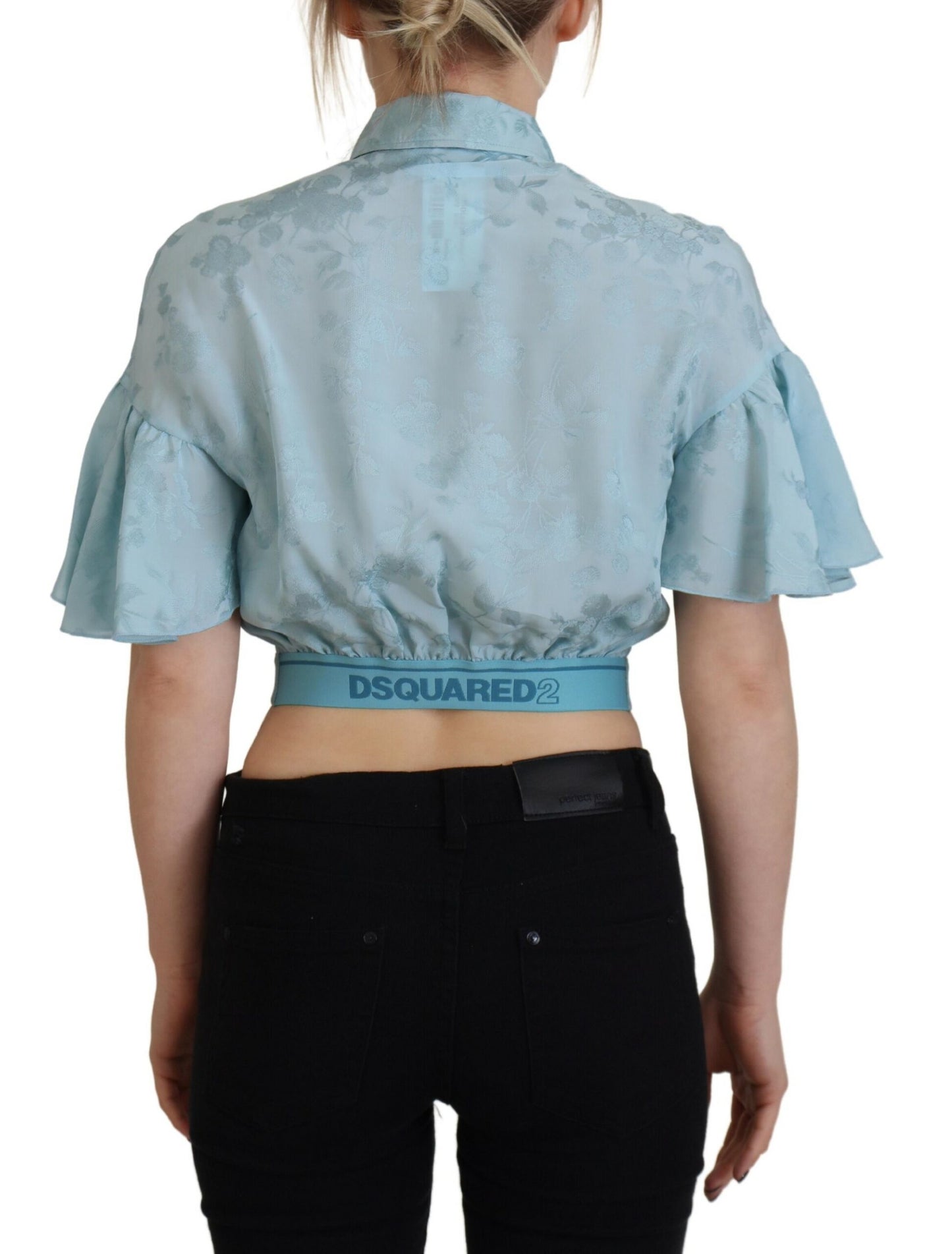 Dsquared² Blue Collared Button Down Short Sleeve Cropped Top IT38 | XS