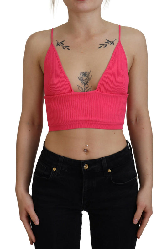 Dsquared² Pink Ribbed Knit Bra Cropped Spaghetti Strap Top IT38 | XS