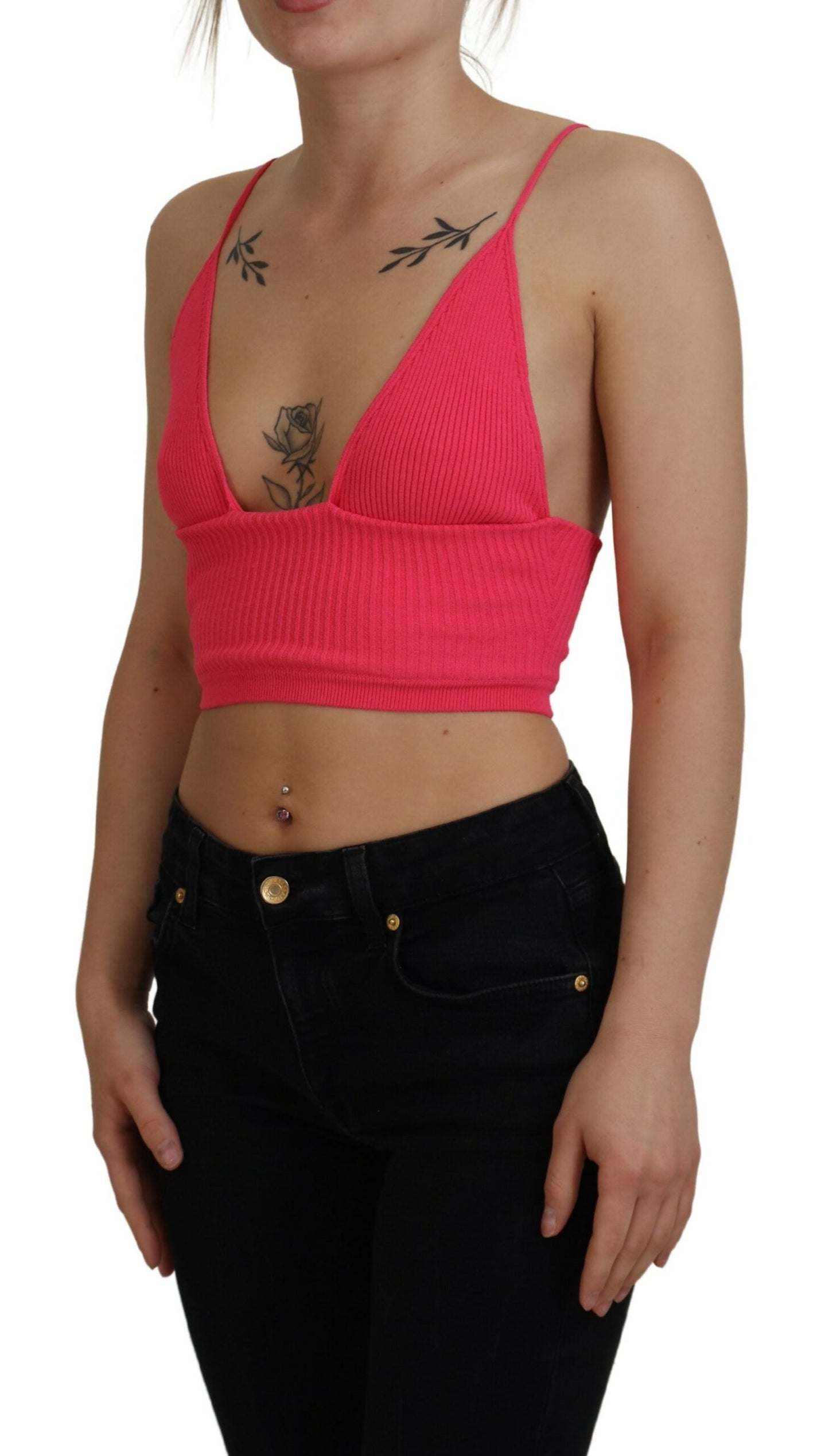 Dsquared² Pink Ribbed Knit Bra Cropped Spaghetti Strap Top IT38 | XS