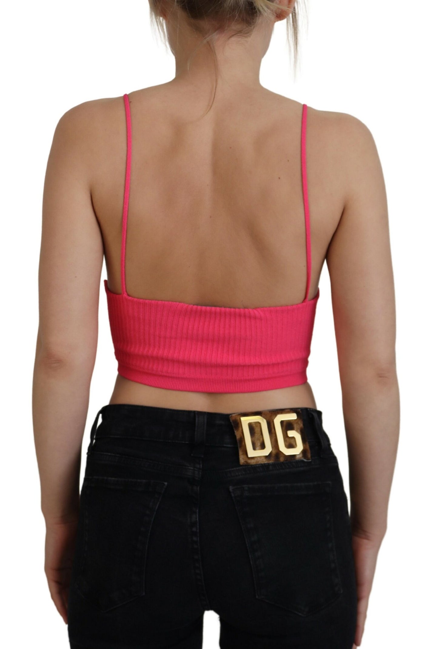 Dsquared² Pink Ribbed Knit Bra Cropped Spaghetti Strap Top IT38 | XS