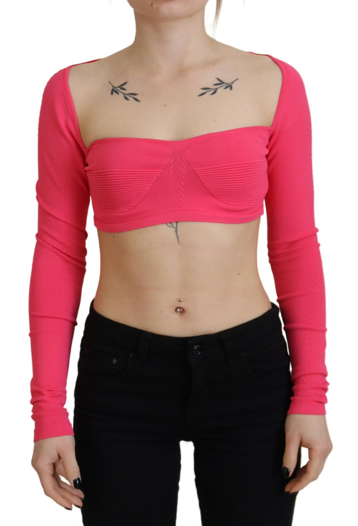 Dsquared² Pink Viscose Knit Square Neck Long Sleeves Top IT38 | XS