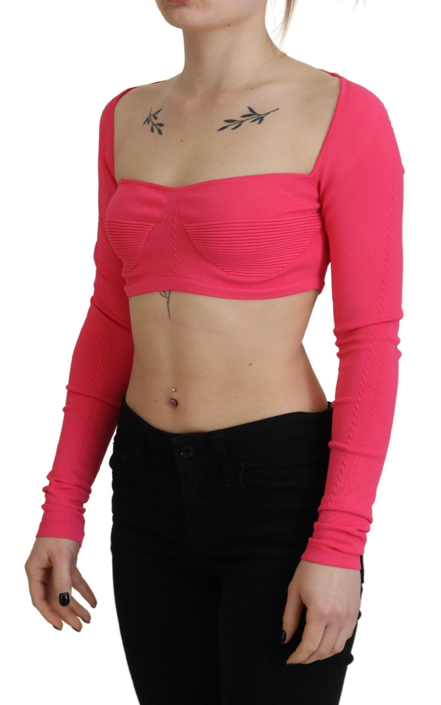 Dsquared² Pink Viscose Knit Square Neck Long Sleeves Top IT38 | XS