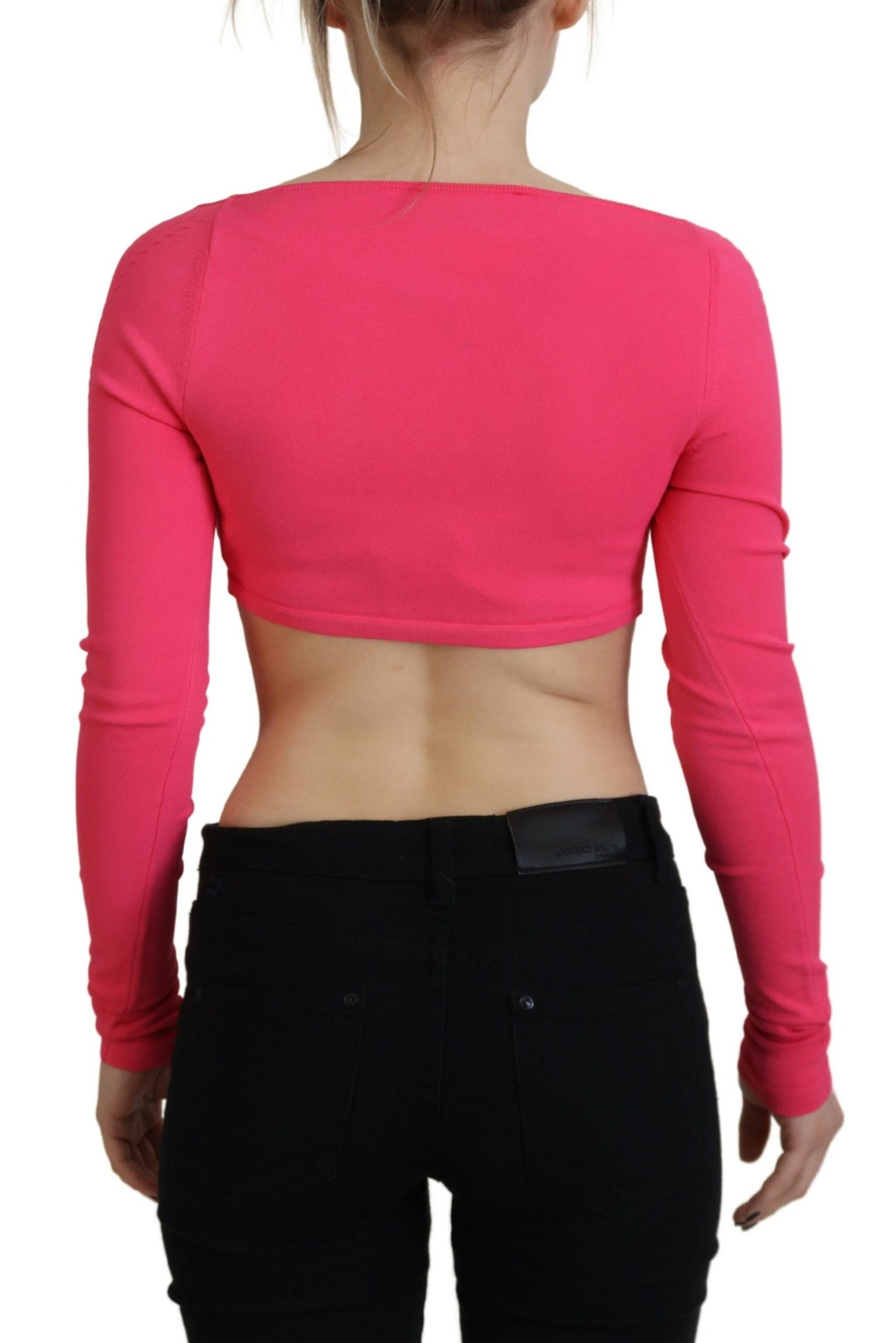 Dsquared² Pink Viscose Knit Square Neck Long Sleeves Top IT38 | XS