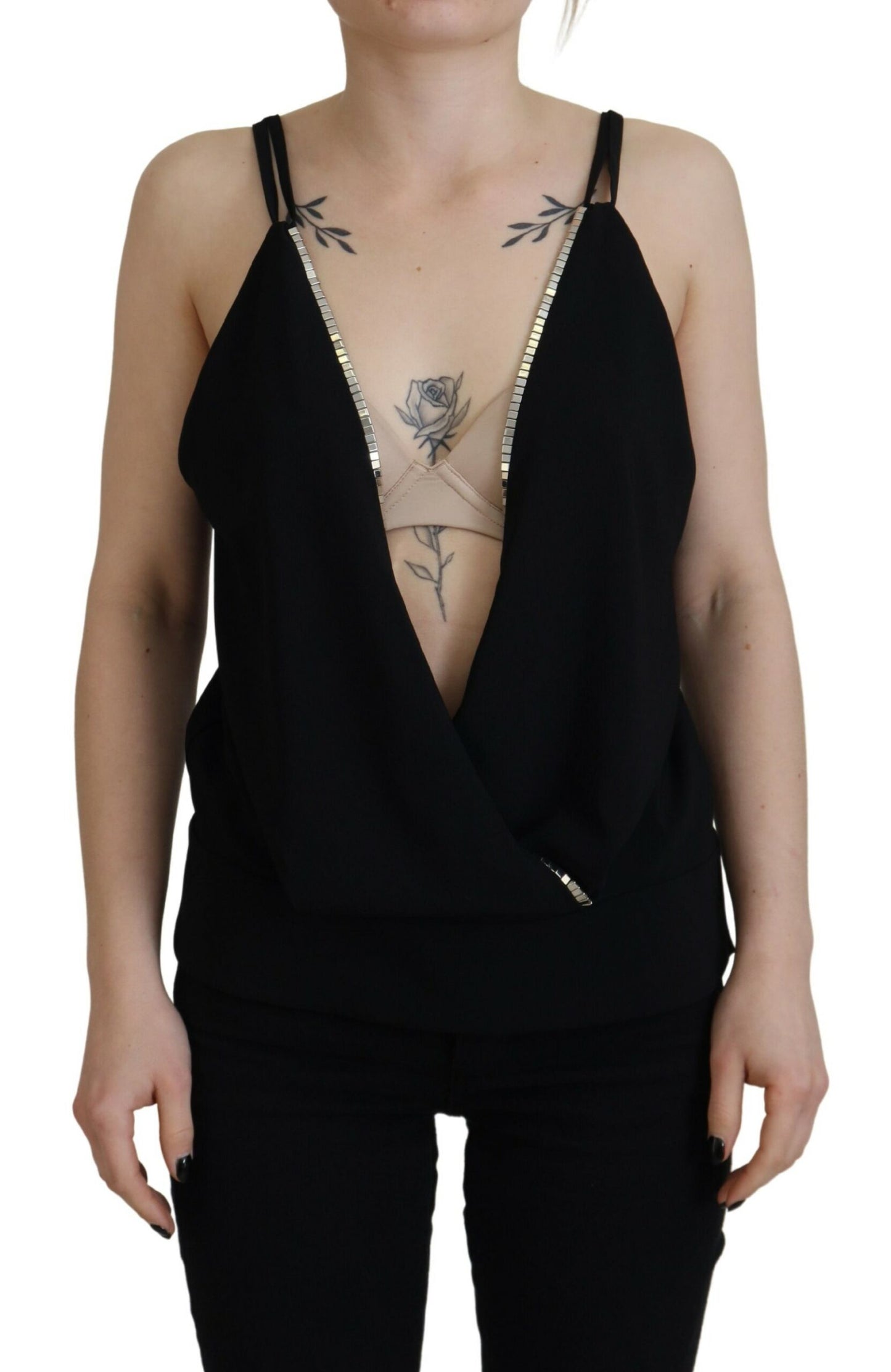 Dsquared² Black Embellished Deep V-neck Sleeveless Tank Top IT38 | XS