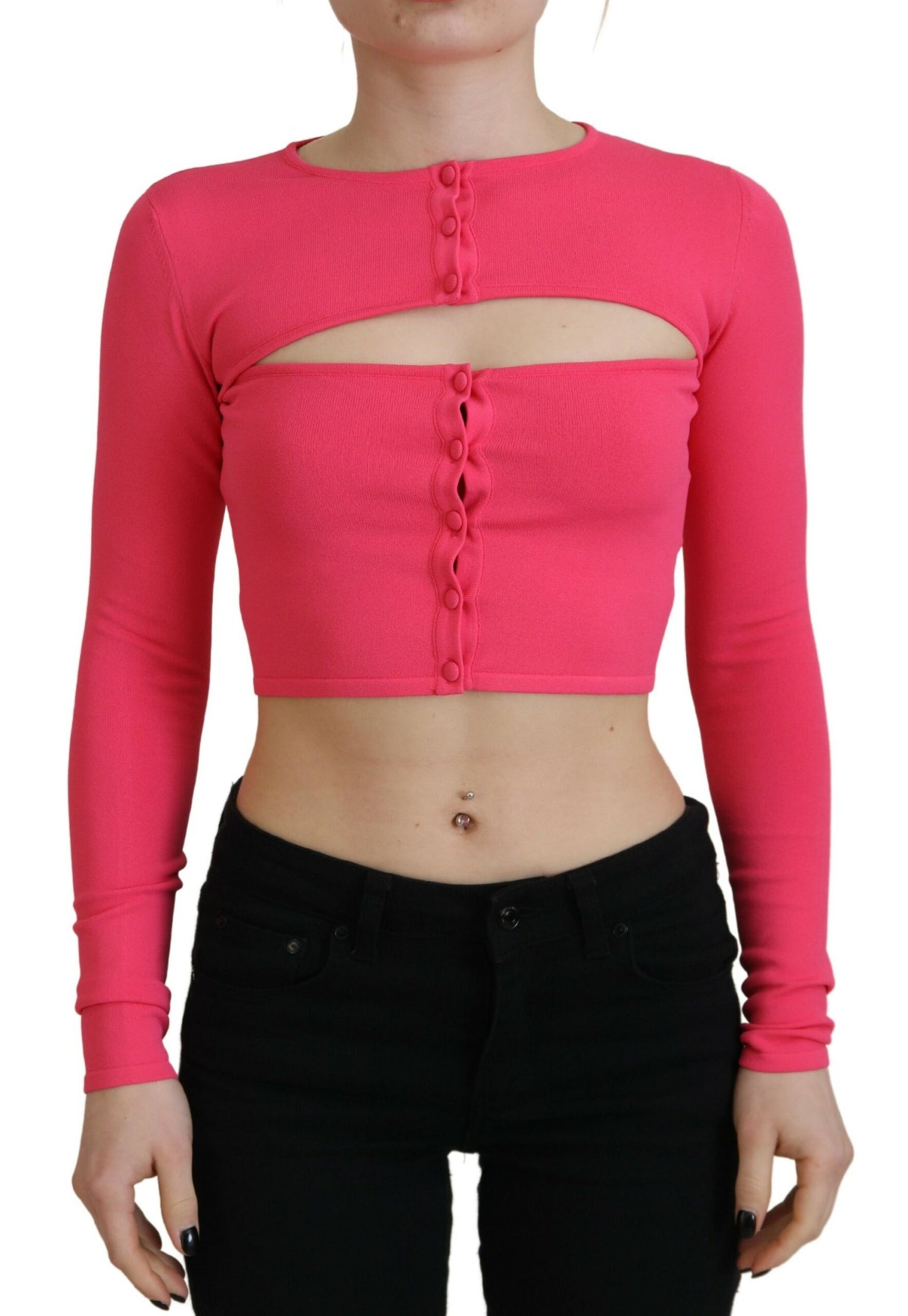 Dsquared² Pink Viscose Knit Open Chest Long Sleeves Top IT38 | XS