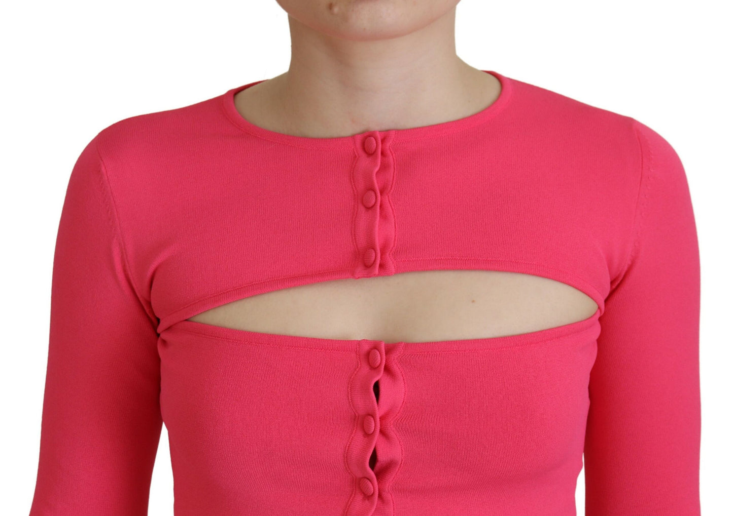 Dsquared² Pink Viscose Knit Open Chest Long Sleeves Top IT38 | XS