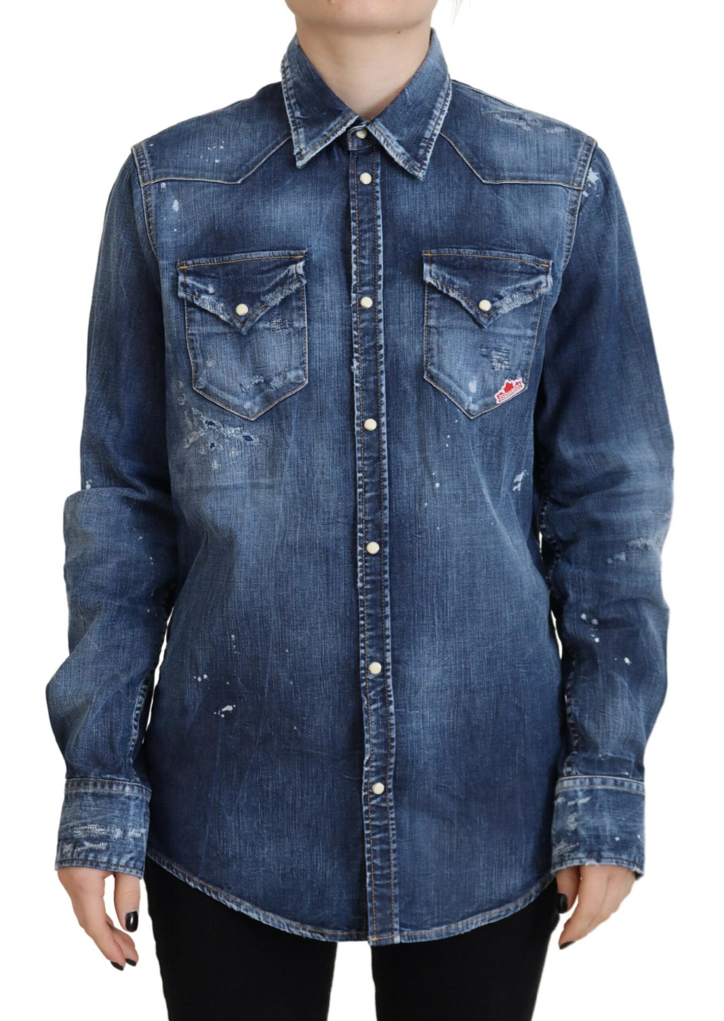 Dsquared² Blue Washed Cotton Button Down Collared Denim Shirt IT38 | XS