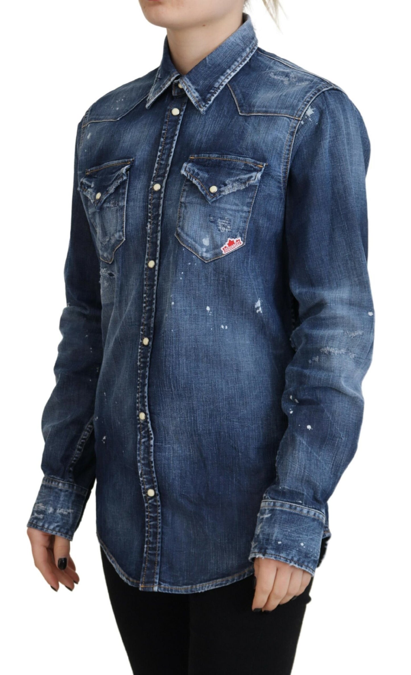 Dsquared² Blue Washed Cotton Button Down Collared Denim Shirt IT38 | XS