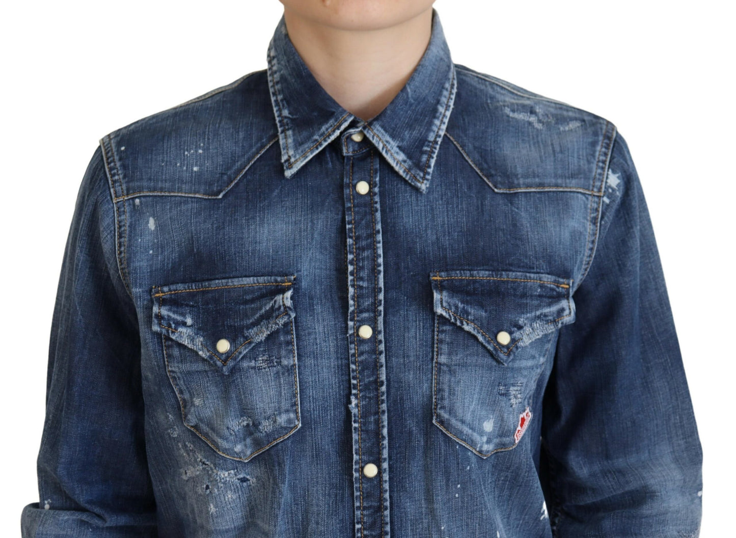 Dsquared² Blue Washed Cotton Button Down Collared Denim Shirt IT38 | XS