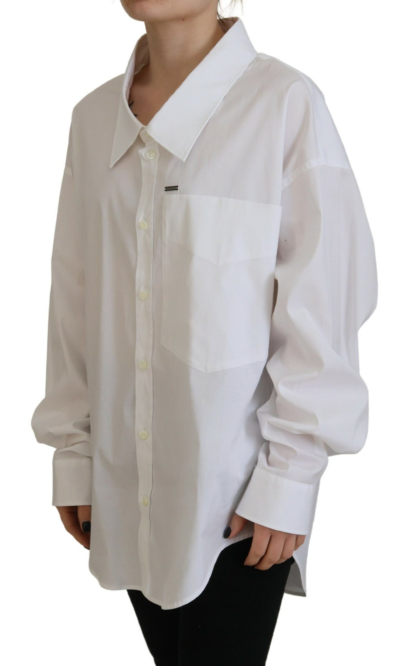 Dsquared² White Cotton Button Down Collared Dress Shirt Top IT38 | XS