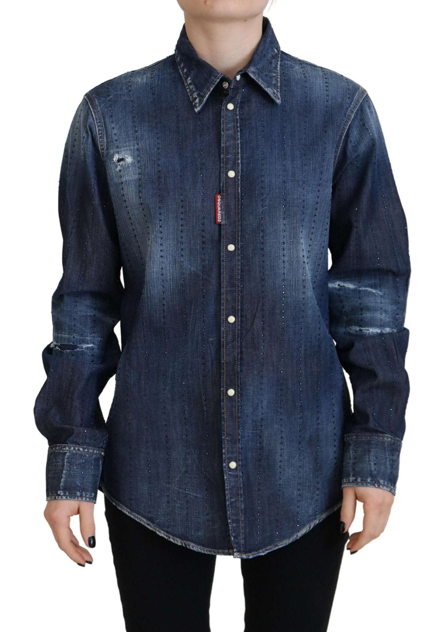 Dsquared² Blue Washed Cotton Button Down Collared Denim Top IT38 | XS