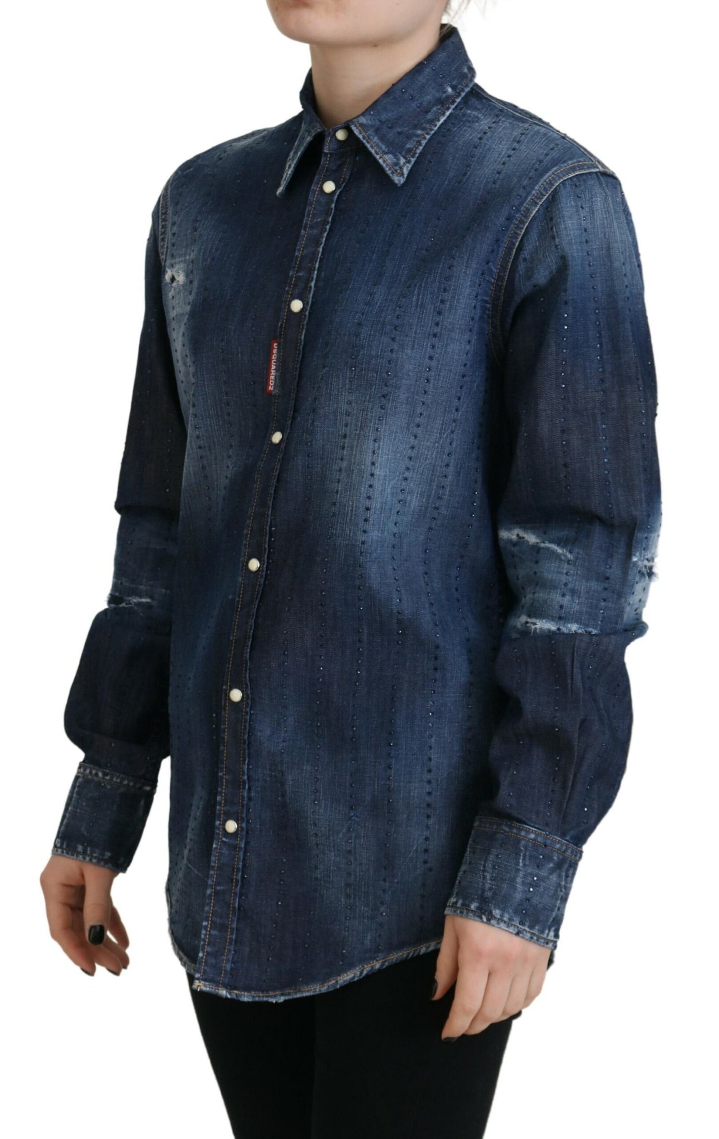 Dsquared² Blue Washed Cotton Button Down Collared Denim Top IT38 | XS