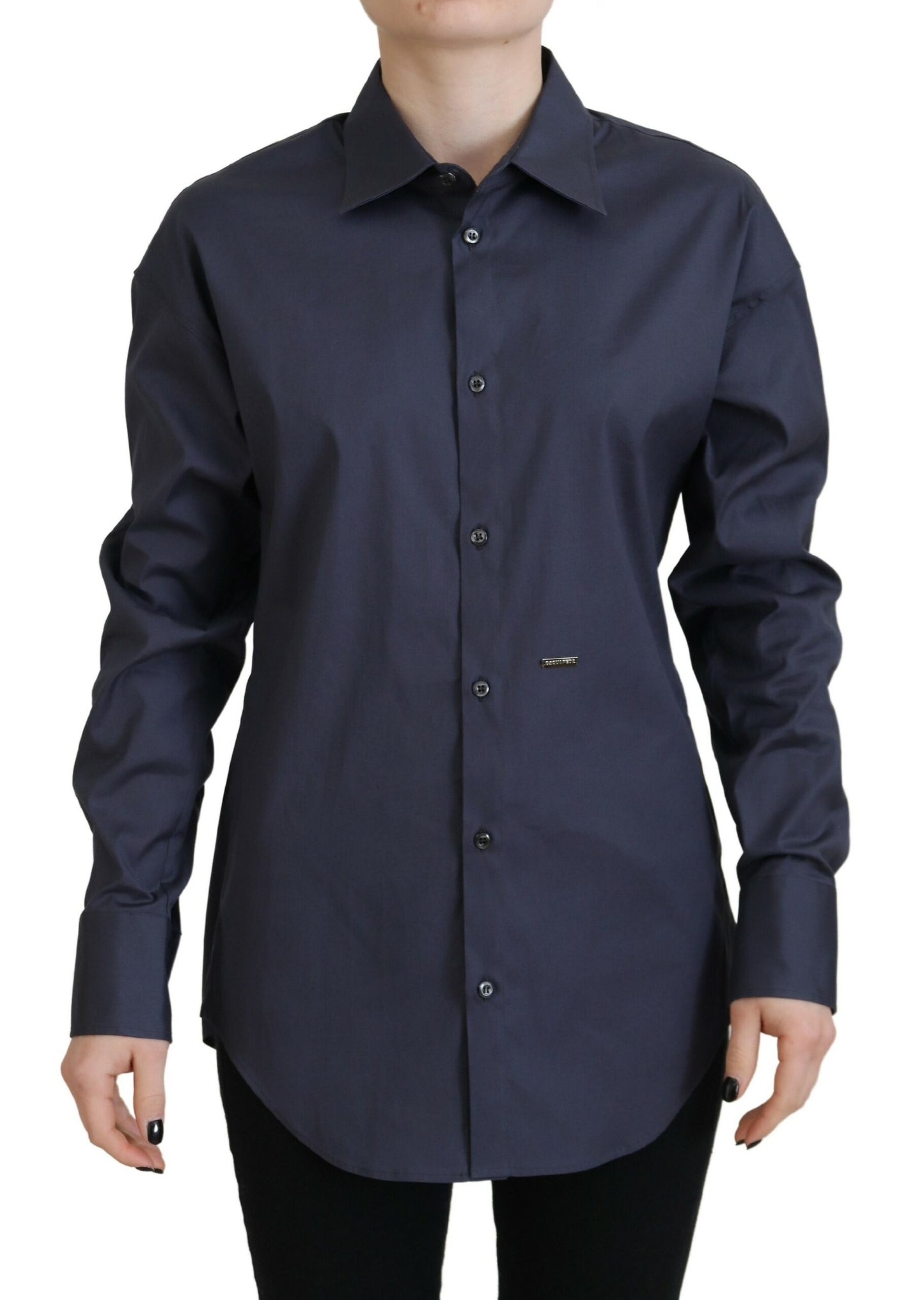 Dsquared² Navy Blue Cotton Button Down Collared Shirt Top IT38 | XS