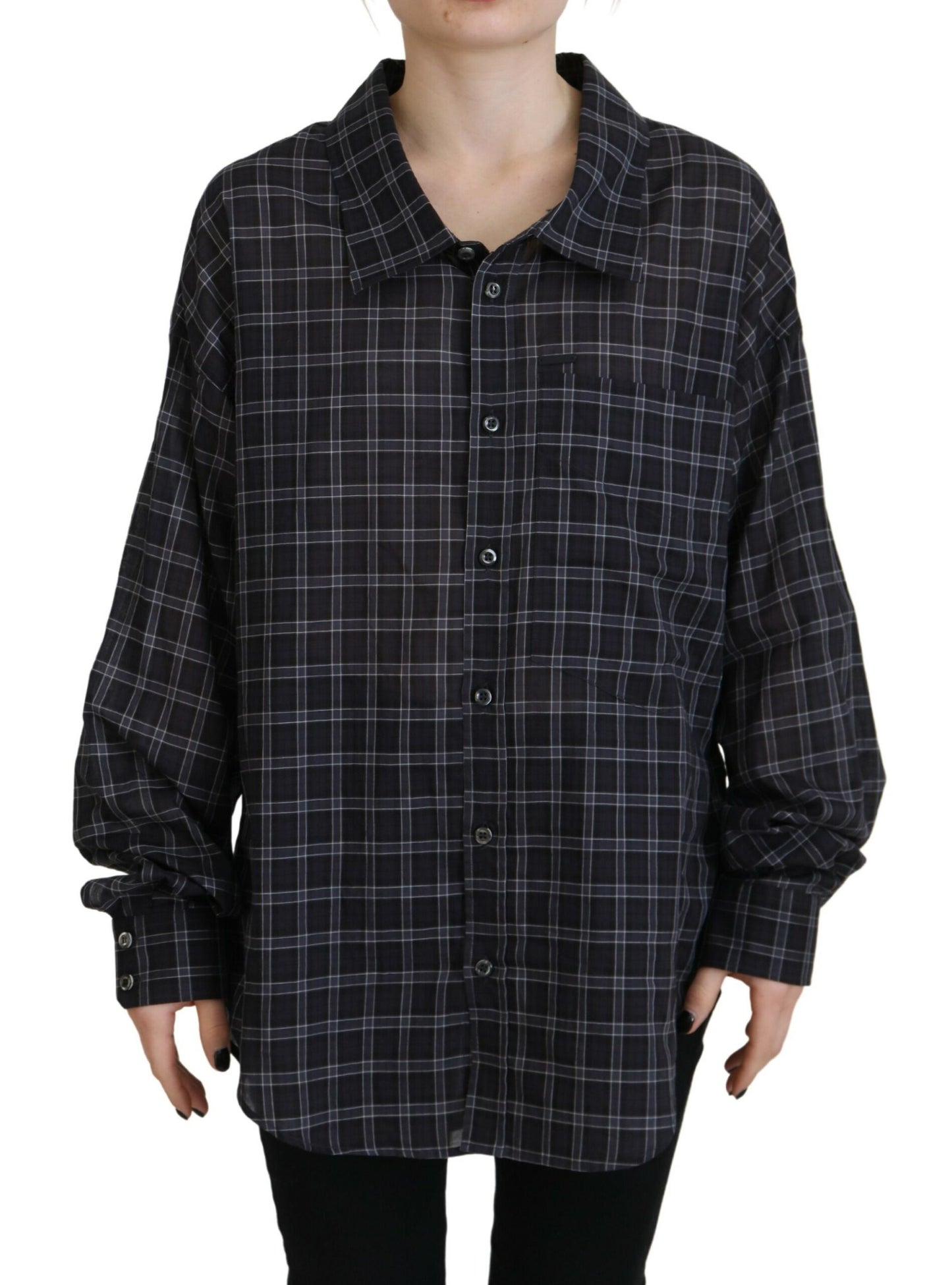 Dsquared² Black Checkered Collared Button Long Sleeves Shirt IT38 | XS