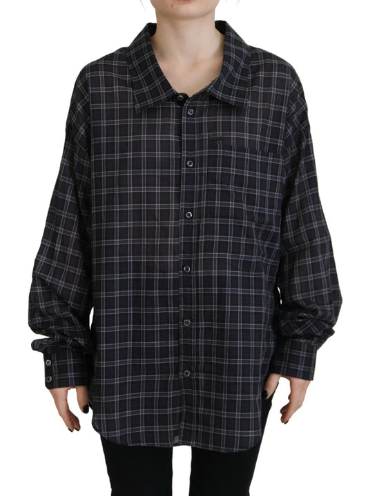 Dsquared² Black Checkered Collared Button Long Sleeves Shirt IT38 | XS