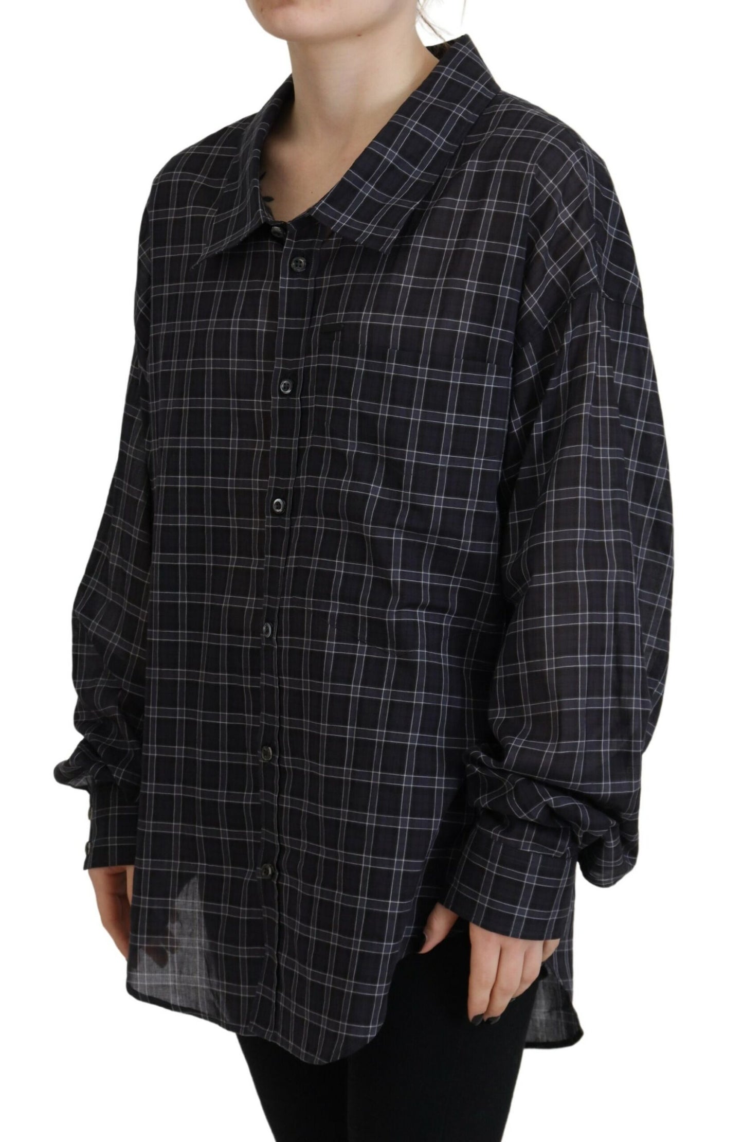 Dsquared² Black Checkered Collared Button Long Sleeves Shirt IT38 | XS