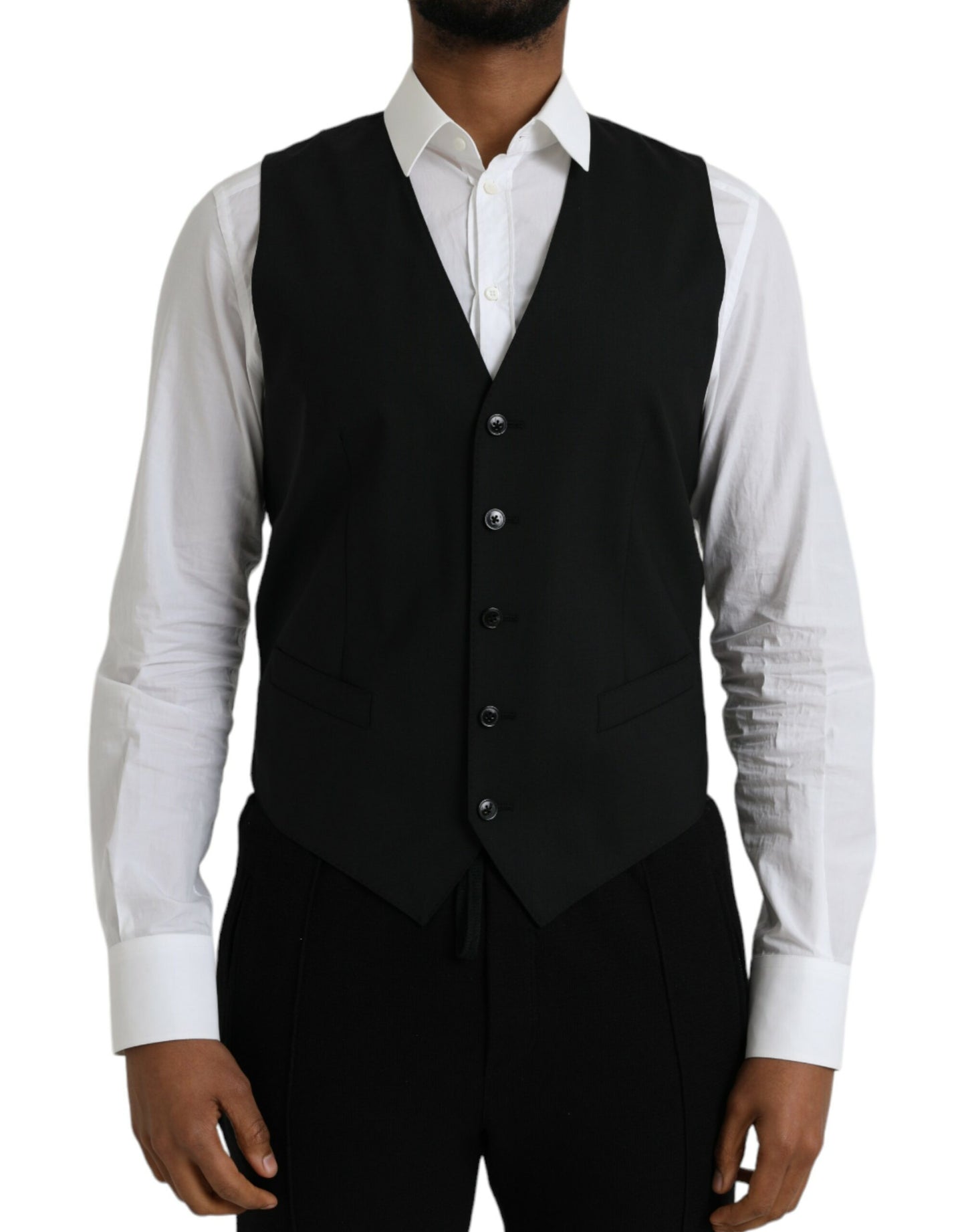 Dolce & Gabbana Black Wool Formal Dress Waistcoat Vest IT48 / M