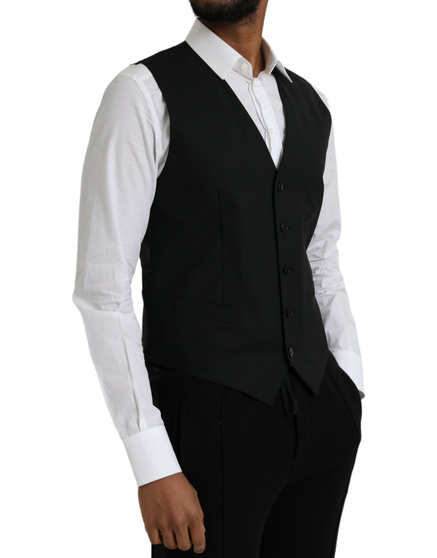 Dolce & Gabbana Black Wool Formal Dress Waistcoat Vest IT48 / M