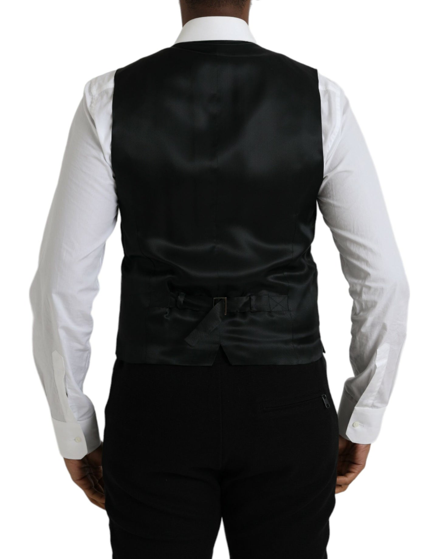 Dolce & Gabbana Black Wool Formal Dress Waistcoat Vest IT48 / M