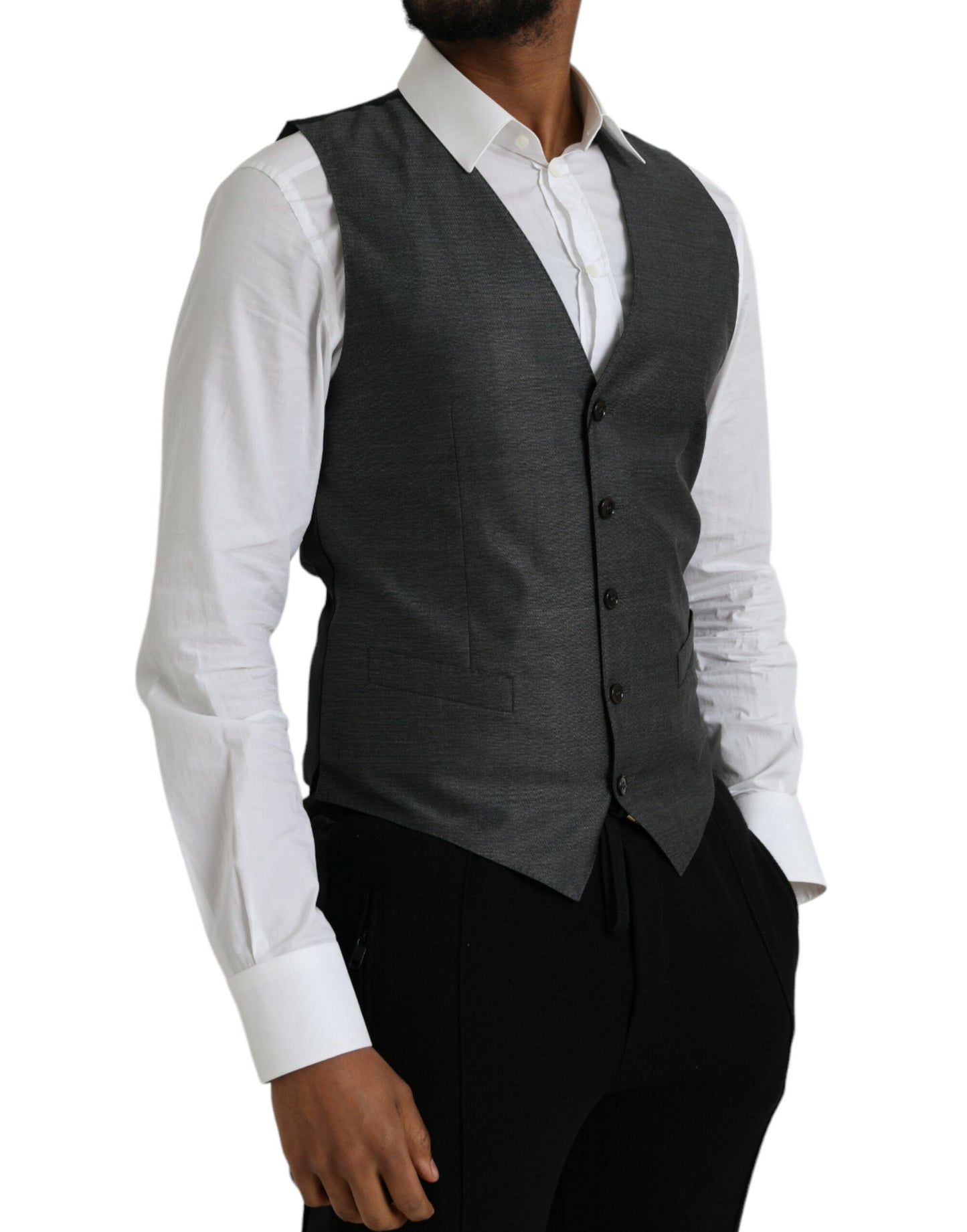 Dolce & Gabbana Gray Wool Formal Dress Waistcoat Vest IT48 / M