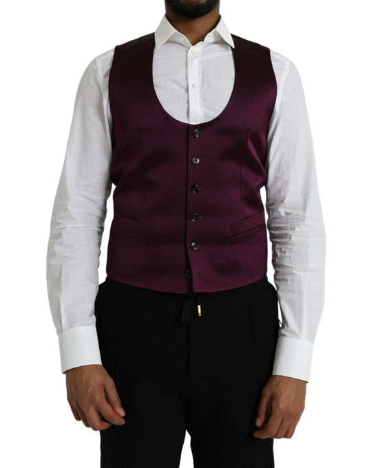 Dolce & Gabbana Maroon Satin Silk Waistcoat Dress Formal Vest IT46 / S