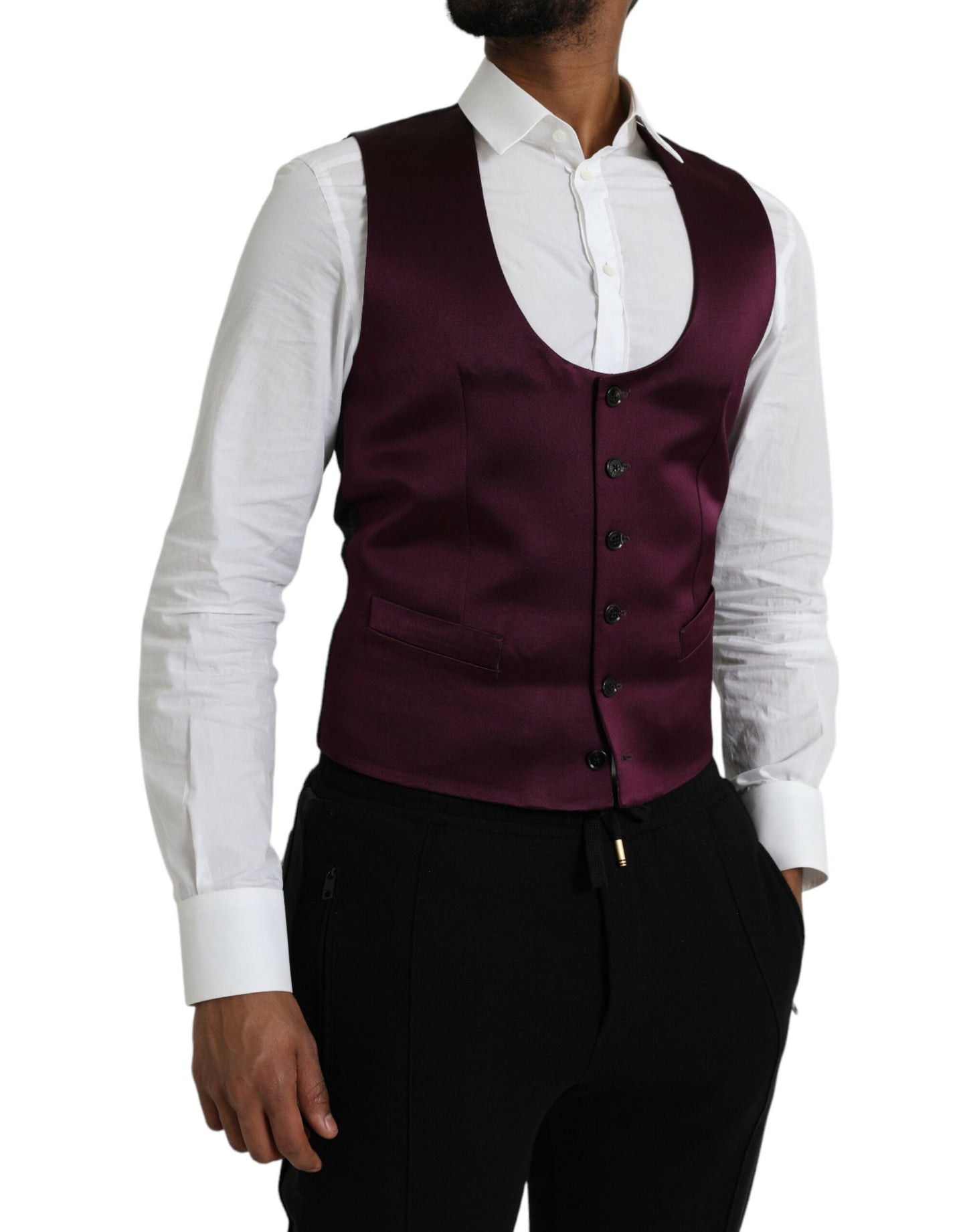 Dolce & Gabbana Maroon Satin Silk Waistcoat Dress Formal Vest IT46 / S