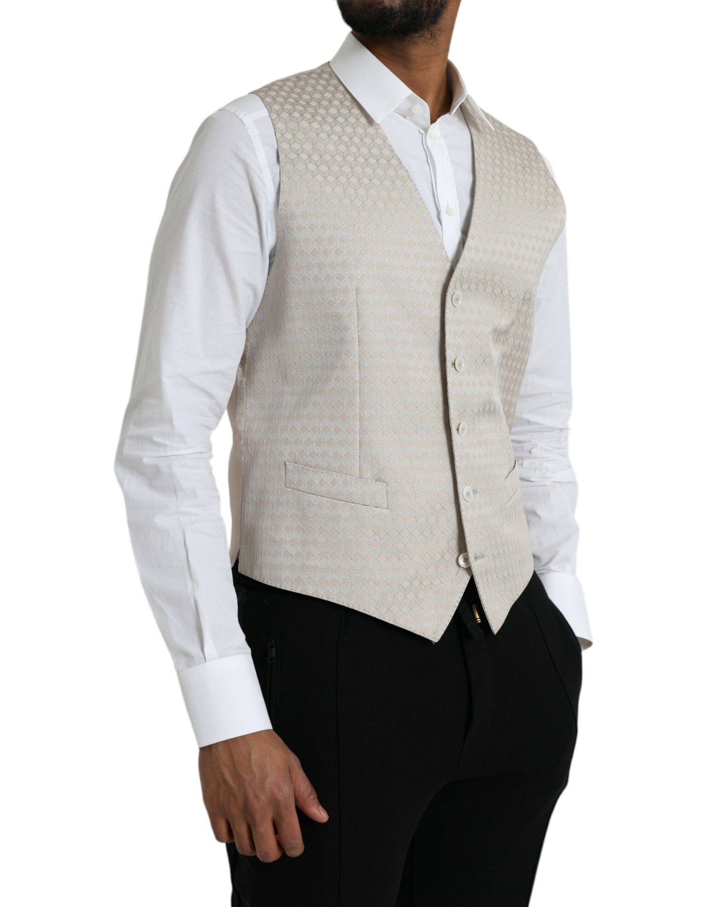 Dolce & Gabbana Off White Cotton Waistcoat Dress Formal Vest IT48 / M