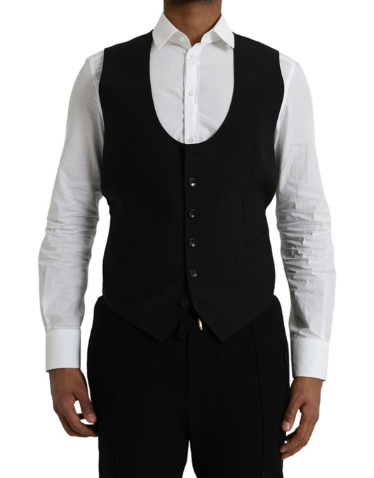 Dolce & Gabbana Black Wool Waistcoat Dress Formal Vest IT50 / L