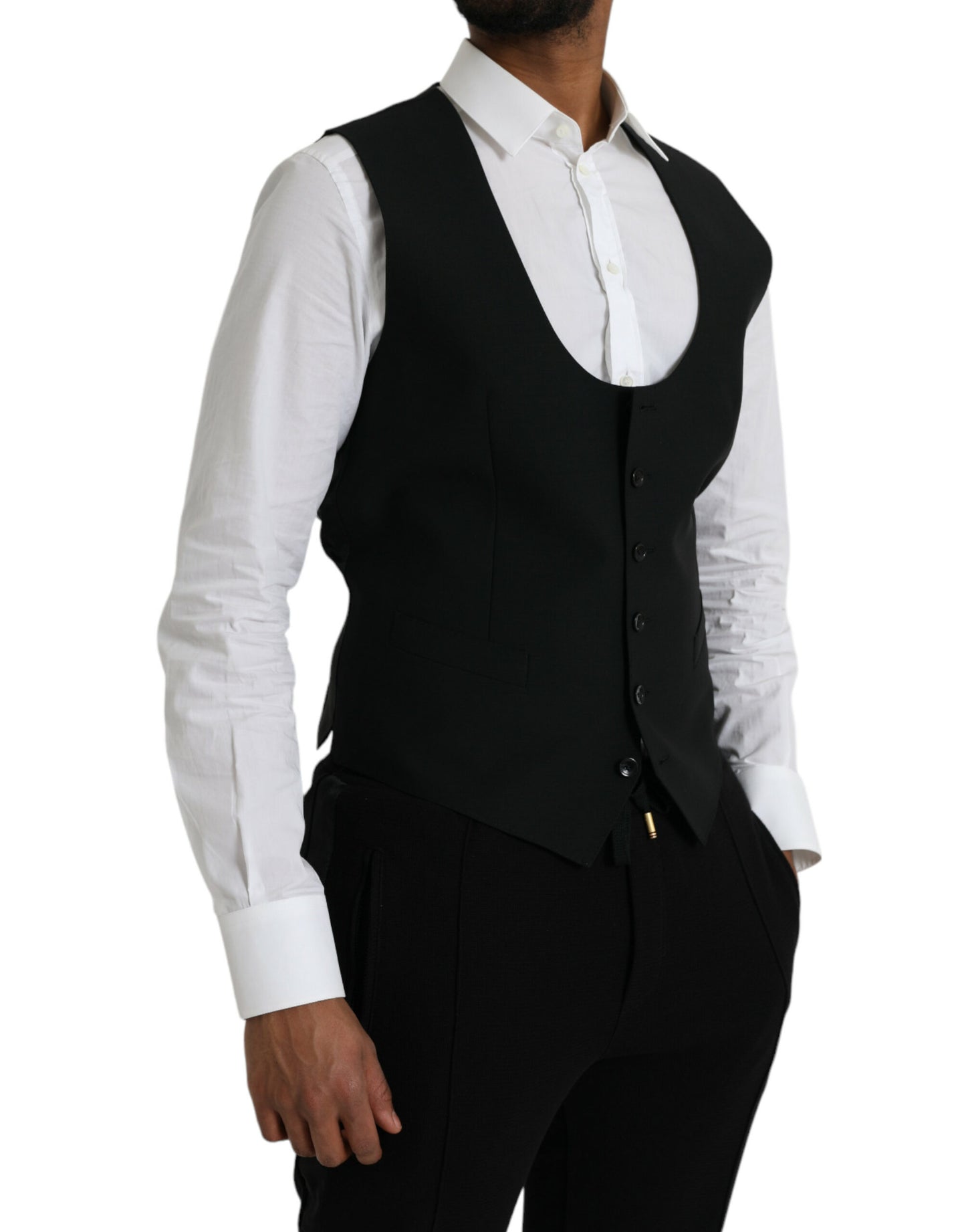 Dolce & Gabbana Black Wool Waistcoat Dress Formal Vest IT50 / L