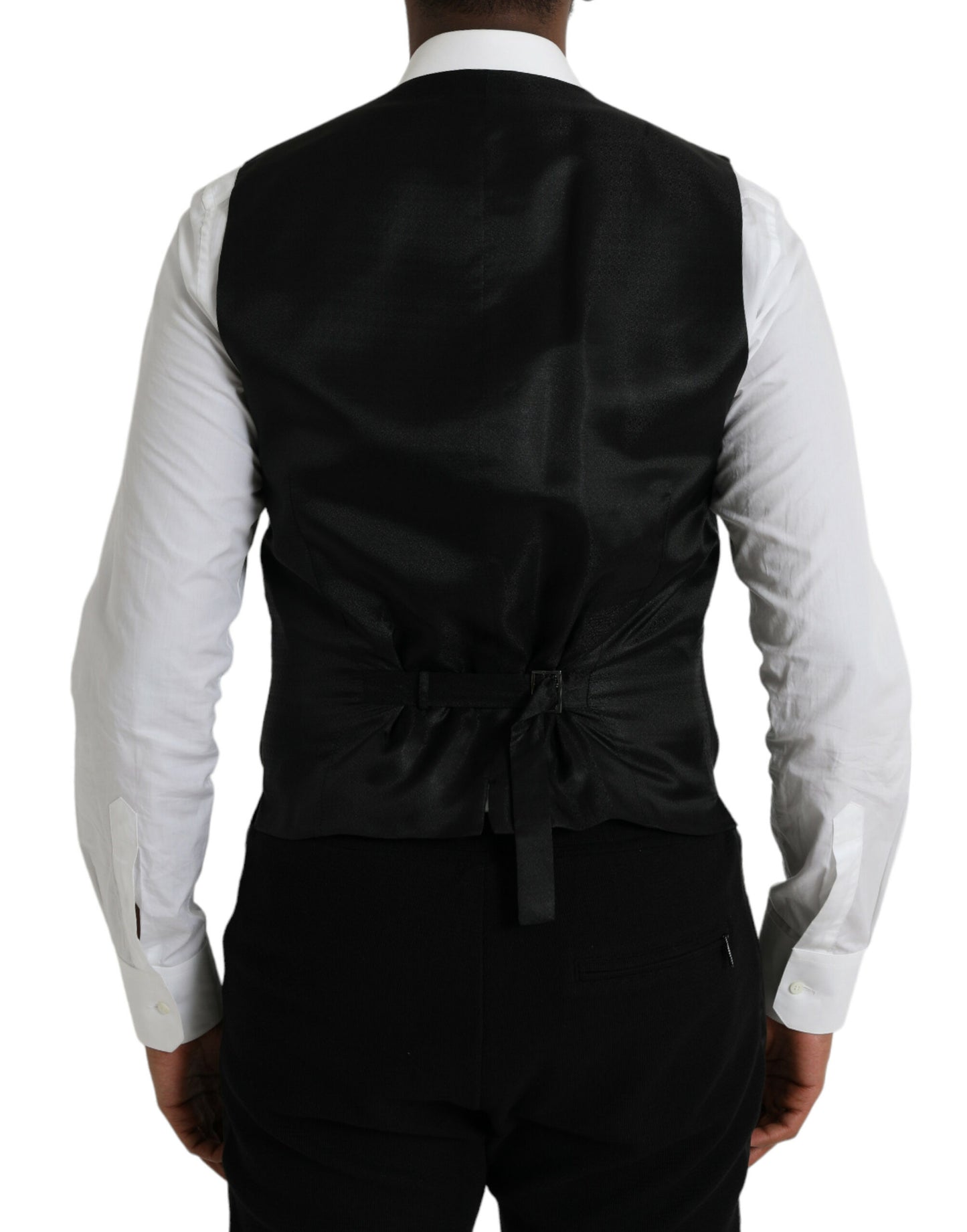 Dolce & Gabbana Black Wool Waistcoat Dress Formal Vest IT50 / L