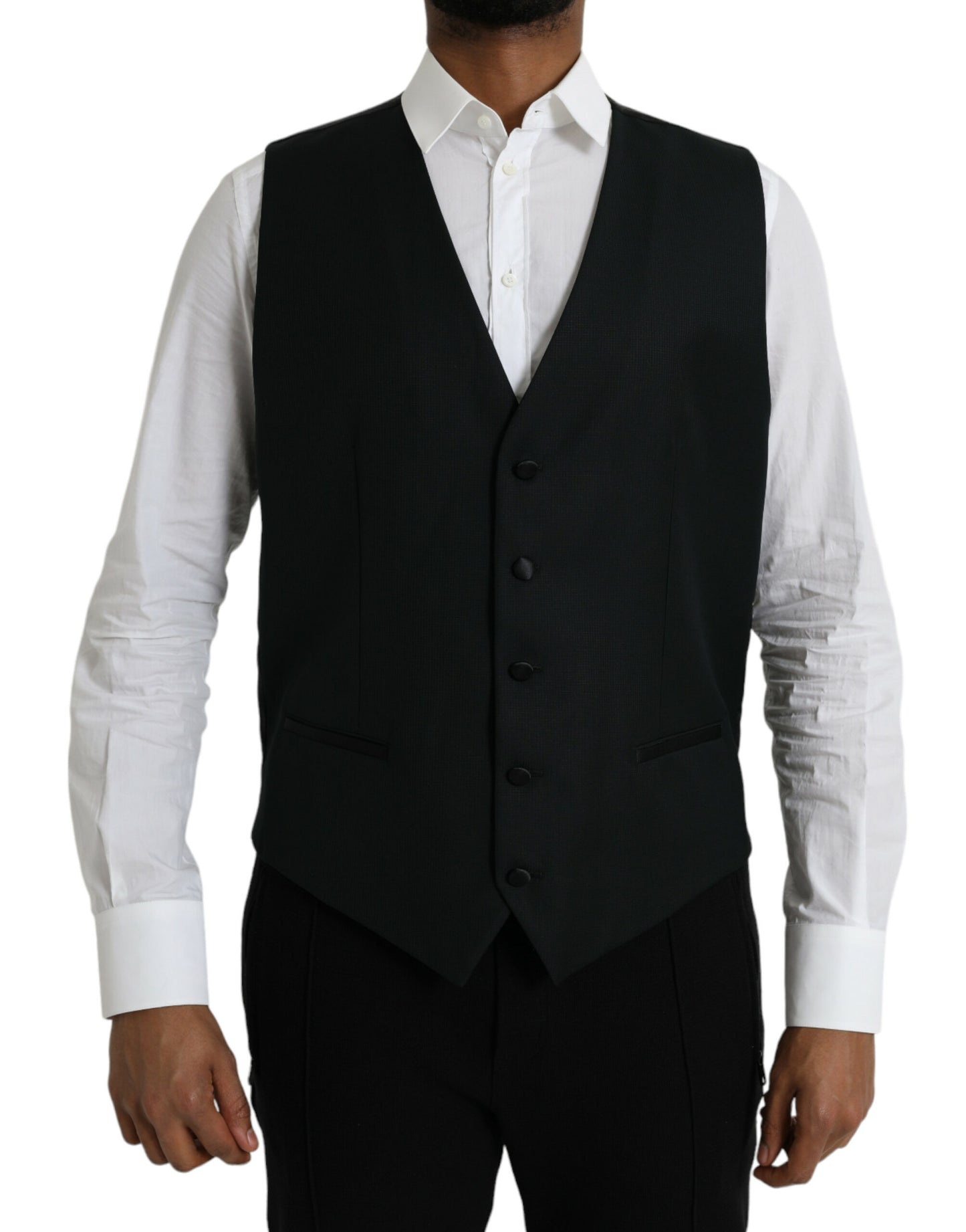 Dolce & Gabbana Black Wool Waistcoat Dress Formal Vest IT54 / XL