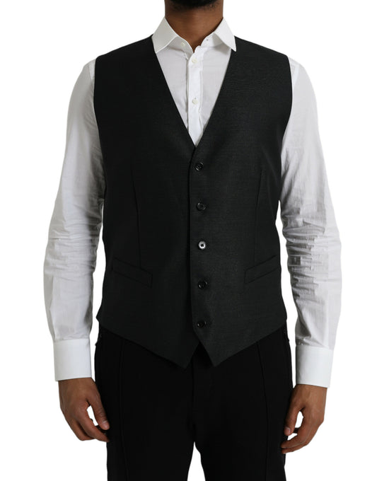 Dolce & Gabbana Black Wool Waistcoat Dress Formal Vest IT54 / XL