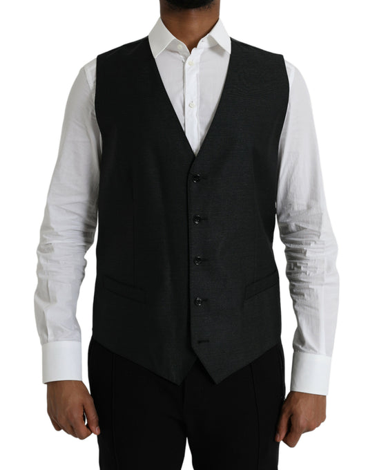 Dolce & Gabbana Black Wool Waistcoat Dress Formal Vest IT54 / XL