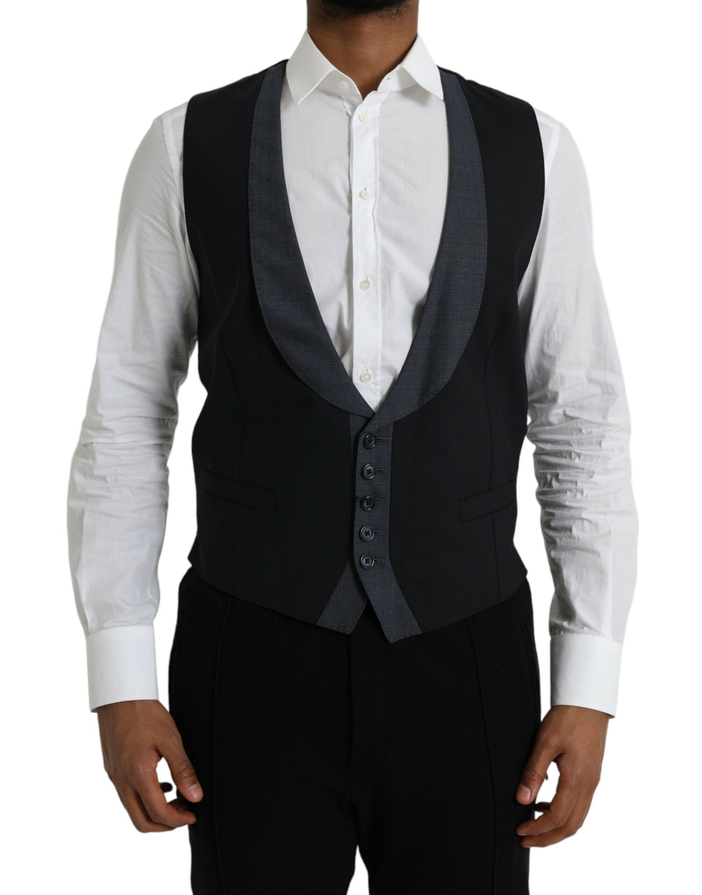 Dolce & Gabbana Black Wool Waistcoat Dress Formal Vest IT48 / M