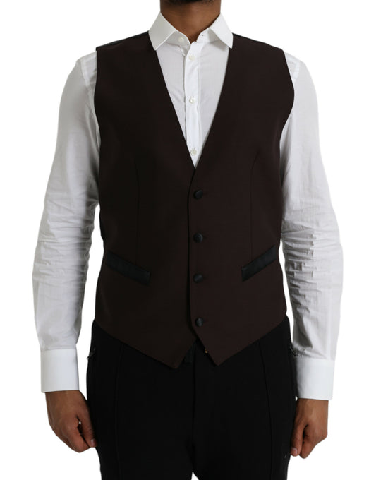 Dolce & Gabbana Brown Wool Waistcoat Dress Formal Vest IT52 / XL