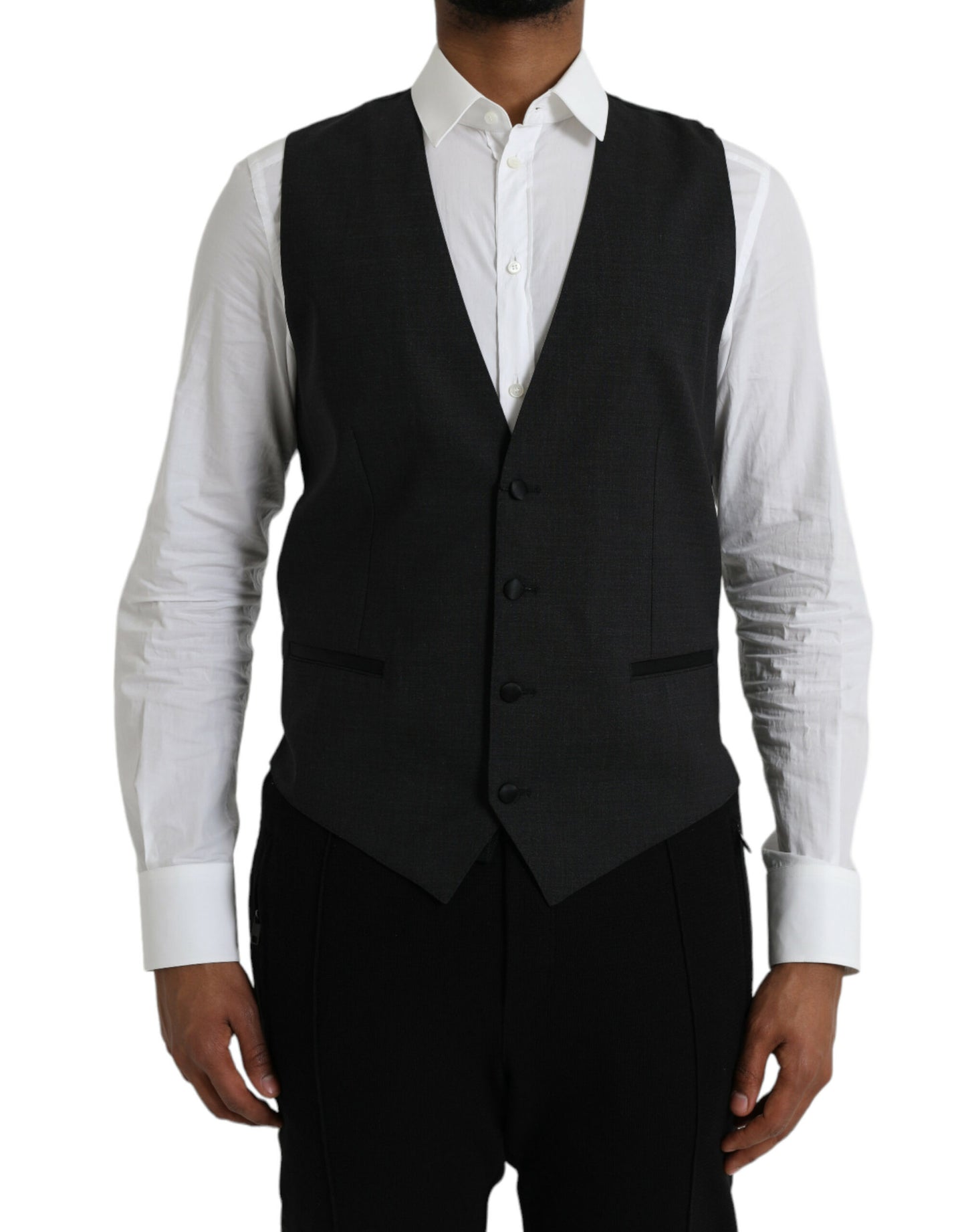 Dolce & Gabbana Black Cotton Waistcoat Dress Formal Vest IT50 / L