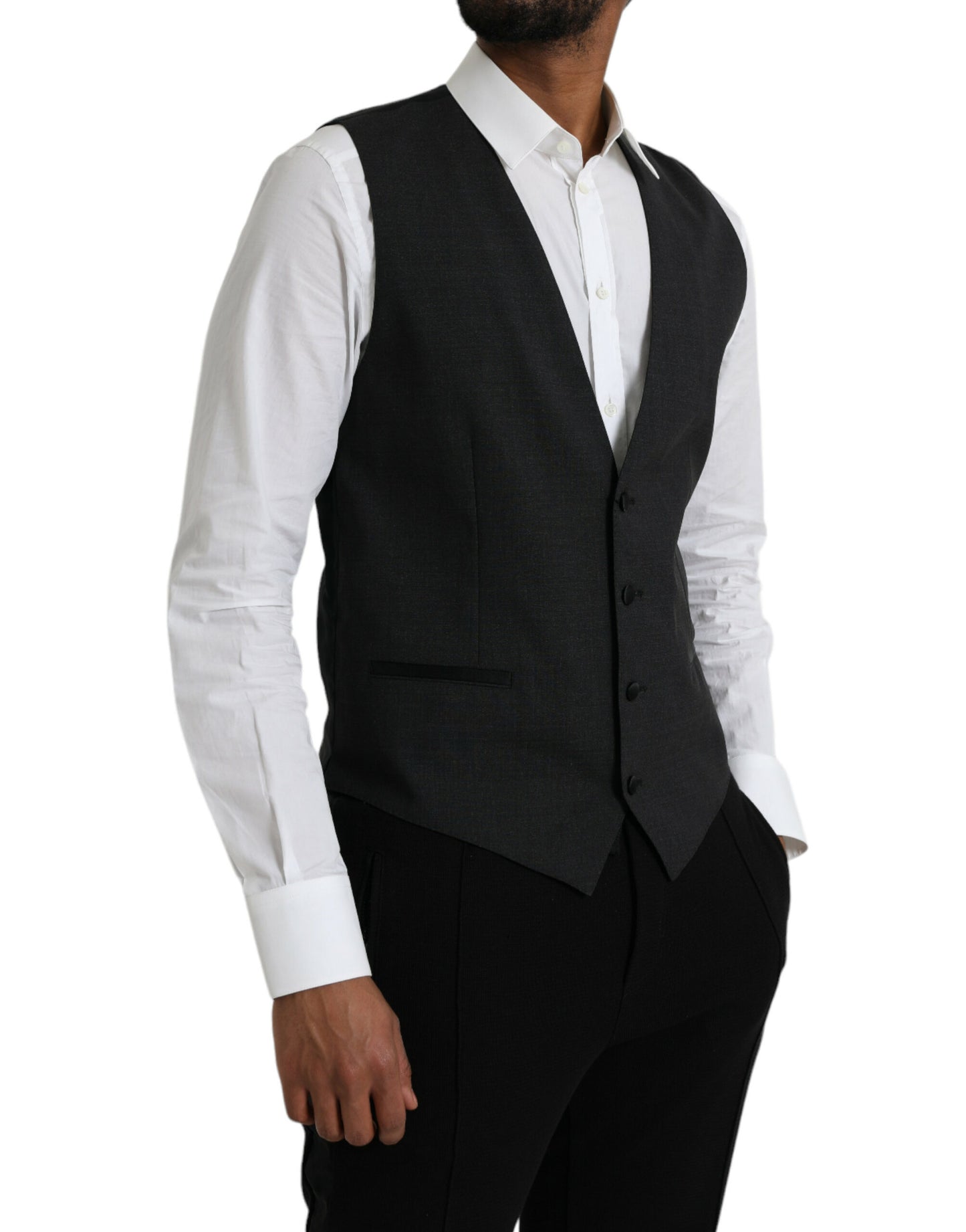 Dolce & Gabbana Black Cotton Waistcoat Dress Formal Vest IT50 / L